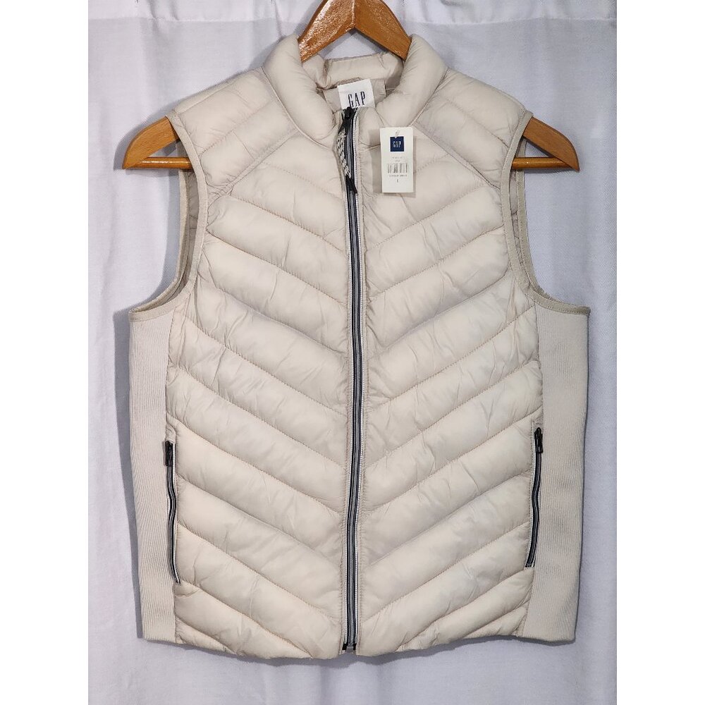 Gap White Ivory Puffer Vest Women's Large w/ Tag NWT Full Zip